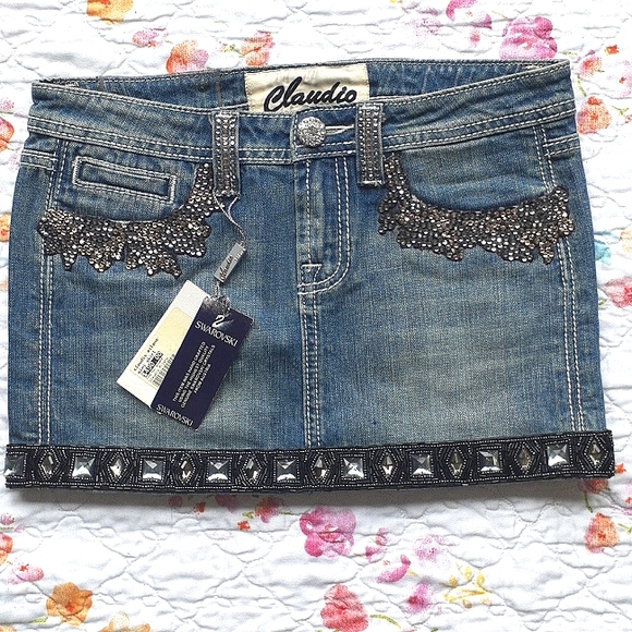 Claudio Milano with Swarovski Crystals Dresses & Skirts - Swarovski Claudio Milano Crystal Denim Miniskirt Jean Miniskirt Size S